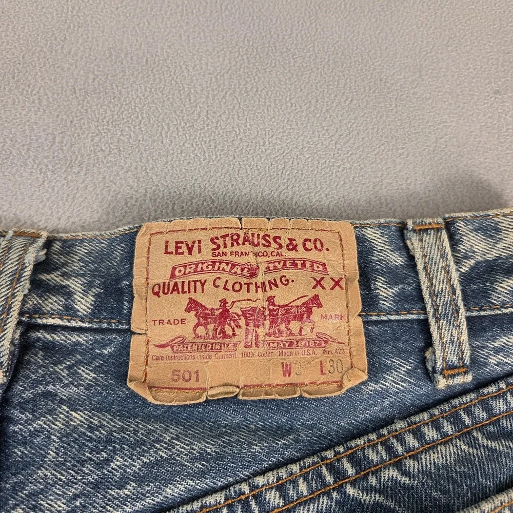 Vintage Levis 501 Jeans Mens Blue Acid‎ Wash Denim Tapered USA 80s Fits 28x26